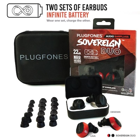 Plugfones Plugfones Sovereign Duo 22 dB Nylon/Silicone/Soft Foam True Wireless Earplugs Black/Red 2 pair PSD-BRBB